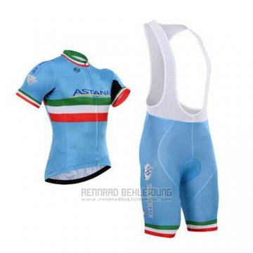 2016 Fahrradbekleidung Astana Italien Blau und Grun Trikot Kurzarm und Tragerhose