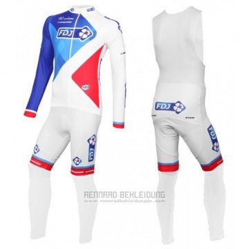 2016 Fahrradbekleidung FDJ Wei und Blau Trikot Langarm und Tragerhose