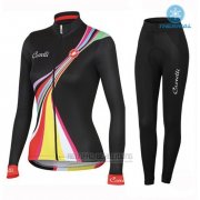 2016 Fahrradbekleidung Frau Castelli Shwarz Trikot Langarm und Tragerhose