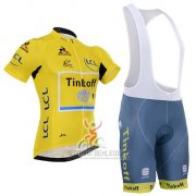 2016 Fahrradbekleidung Tinkoff Lider Gelb und Shwarz Trikot Kurzarm und Tragerhose