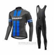 2017 Fahrradbekleidung Giant Blau und Grau Trikot Langarm und Tragerhose