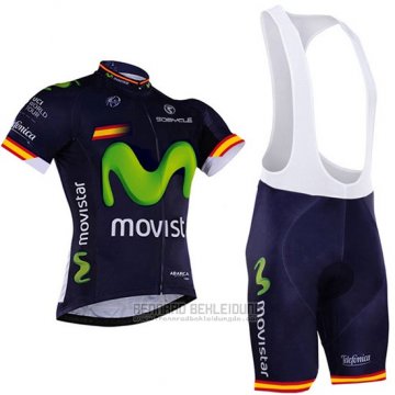 2017 Fahrradbekleidung Movistar Champion Spanien Trikot Kurzarm und Tragerhose