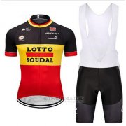 2018 Fahrradbekleidung Lotto Soudal Shwarz Gelb Rot Trikot Kurzarm und Tragerhose