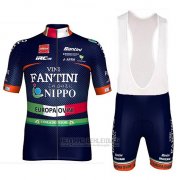 2018 Fahrradbekleidung Nippo Vini Fantini Europa Ovini Dunkel Blau Trikot Kurzarm und Tragerhose