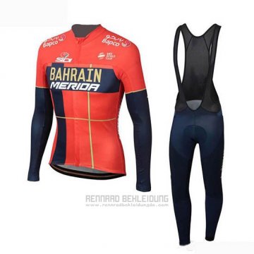 2019 Fahrradbekleidung Bahrain Merida Rot Trikot Langarm und Tragerhose(2)