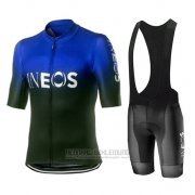 2019 Fahrradbekleidung Castelli Ineos Shwarz Blau Trikot Kurzarm und Tragerhose