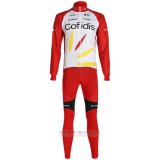 2020 Fahrradbekleidung Cofidis Wei Rot Trikot Langarm und Tragerhose