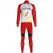 2020 Fahrradbekleidung Cofidis Wei Rot Trikot Langarm und Tragerhose