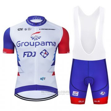2021 Fahrradbekleidung Groupama-FDJ Rot Blau Wei Trikot Kurzarm und Tragerhose