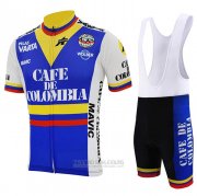 2021 Fahrradbekleidung Kolumbien Blau Wei Trikot Kurzarm und Tragerhose