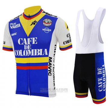 2021 Fahrradbekleidung Kolumbien Blau Wei Trikot Kurzarm und Tragerhose