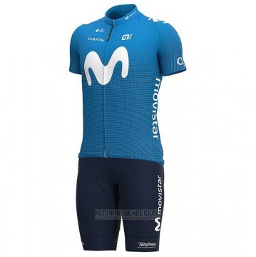 2021 Fahrradbekleidung Movistar Blau Trikot Kurzarm und Tragerhose