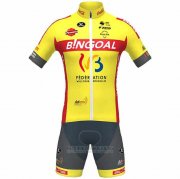 2021 Fahrradbekleidung Wallonie Bruxelles Gelb Trikot Kurzarm und Tragerhose