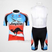 Fahrradbekleidung Jayco Azurblau und Rot Trikot Kurzarm und Tragerhose