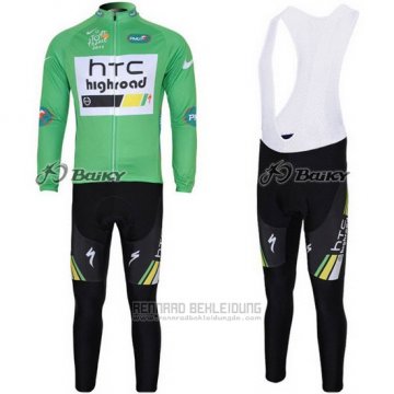 2011 Fahrradbekleidung HTC Highroad Grun und Wei Trikot Langarm und Tragerhose