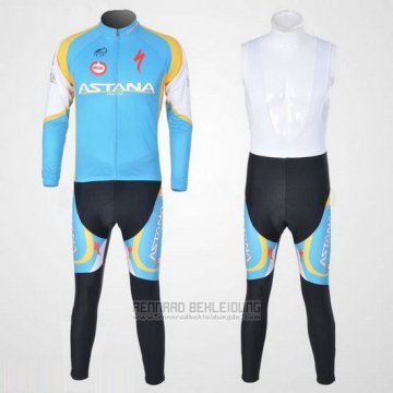 2012 Fahrradbekleidung Astana Hellblau und Shwarz Trikot Langarm und Tragerhose