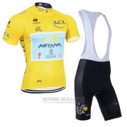 2014 Fahrradbekleidung Tour de France Lider Astana Lider Gelb Trikot Kurzarm und Tragerhose