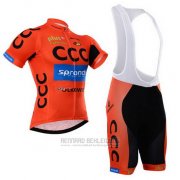 2015 Fahrradbekleidung CCC Shwarz und Orange Trikot Kurzarm und Tragerhose