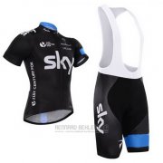 2015 Fahrradbekleidung Sky Azurblau und Shwarz Trikot Kurzarm und Tragerhose