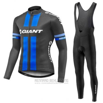 2016 Fahrradbekleidung Giant Shwarz und Blau Trikot Langarm und Tragerhose