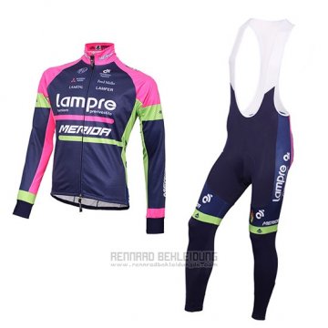 2016 Fahrradbekleidung Lampre Blau und Rosa Trikot Langarm und Tragerhose