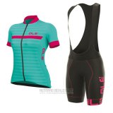 2017 Fahrradbekleidung Frau ALE Excel Riviera Hellblau und Rosa Trikot Kurzarm und Tragerhose