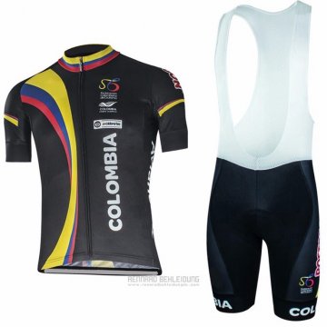 2017 Fahrradbekleidung Kolumbien Shwarz Trikot Kurzarm und Tragerhose