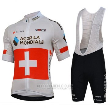 2018 Fahrradbekleidung Ag2r La Mondiale Champion Schweiz Trikot Kurzarm und Tragerhose