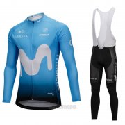 2018 Fahrradbekleidung Movistar Blau Trikot Langarm und Tragerhose