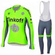 2018 Fahrradbekleidung Tinkoff Grun Trikot Langarm und Tragerhose