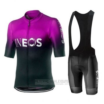 2019 Fahrradbekleidung Castelli Ineos Shwarz Volett Trikot Kurzarm und Tragerhose