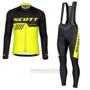 2019 Fahrradbekleidung Scott Shwarz Gelb Trikot Langarm und Tragerhose