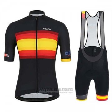 2019 Fahrradbekleidung Spanien Shwarz Rot Gelb Trikot Kurzarm und Tragerhose