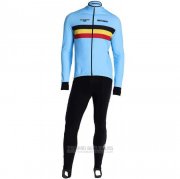 2020 Fahrradbekleidung Belgien Hellblau Trikot Langarm und Tragerhose