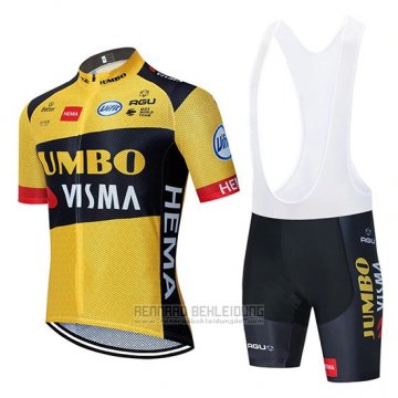 2020 Fahrradbekleidung Jumbo Visma Gelb Shwarz Trikot Kurzarm und Tragerhose