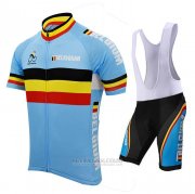 2021 Fahrradbekleidung Belgien Azurblau Trikot Kurzarm und Tragerhose
