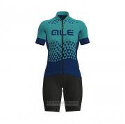 2021 Fahrradbekleidung Frau ALE Dunkel Blau Grun Trikot Kurzarm und Tragerhose