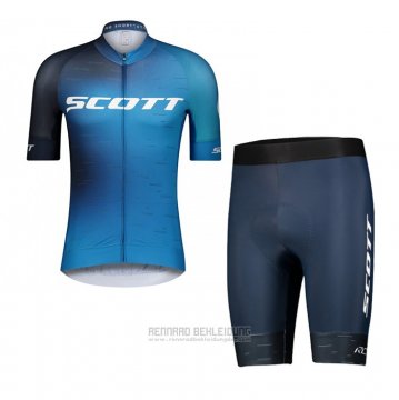 2021 Fahrradbekleidung Scott Shwarz Blau Trikot Kurzarm und Tragerhose