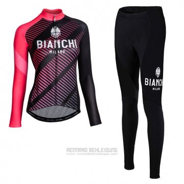 Fahrradbekleidung Frau Bianchi Milano Catria Shwarz Rosa Trikot Langarm und Tragerhose