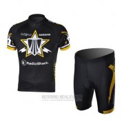 2010 Fahrradbekleidung Radioshack Shwarz Trikot Kurzarm und Tragerhose Pantaloni