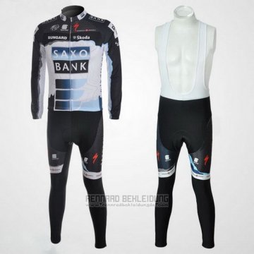 2010 Fahrradbekleidung Saxo Bank Shwarz und Wei Trikot Langarm und Tragerhose