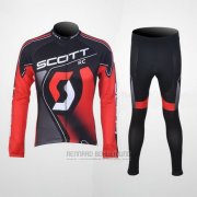 2012 Fahrradbekleidung Scott Shwarz und Rot Trikot Langarm und Tragerhose