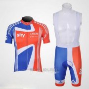 2012 Fahrradbekleidung Sky Champion Regno Unito Orange und Blau Trikot Kurzarm und Tragerhose
