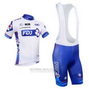 2013 Fahrradbekleidung FDJ Wei und Azurblau Trikot Kurzarm und Tragerhose