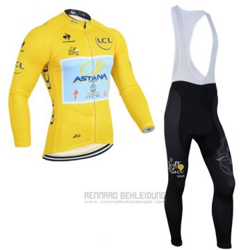 2014 Fahrradbekleidung Astana Lider Gelb Trikot Langarm und Tragerhose