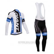 2014 Fahrradbekleidung Giant Wei und Azurblau Trikot Langarm und Tragerhose