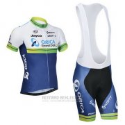 2014 Fahrradbekleidung Orica GreenEDGE Wei und Blau Trikot Kurzarm und Tragerhose