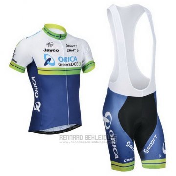 2014 Fahrradbekleidung Orica GreenEDGE Wei und Blau Trikot Kurzarm und Tragerhose