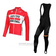 2015 Fahrradbekleidung Lotto Soudal Rot und Wei Trikot Langarm und Tragerhose