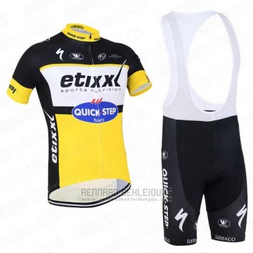 2016 Fahrradbekleidung Etixx Quick Step Shwarz und Gelb Trikot Kurzarm und Tragerhose